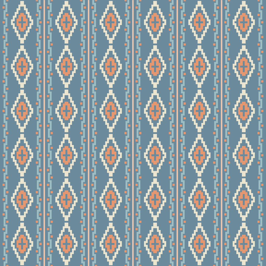 Detailed view of the HowdyHo Aztec Brown Blue fabric pattern, featuring a strong geometric design with diamonds and lines in a masculine color scheme of brown, blue, and white. This bold print exemplifies the rugged sophistication of HowdyHo's men's clothing line, perfect for crafting durable and stylish shirts.