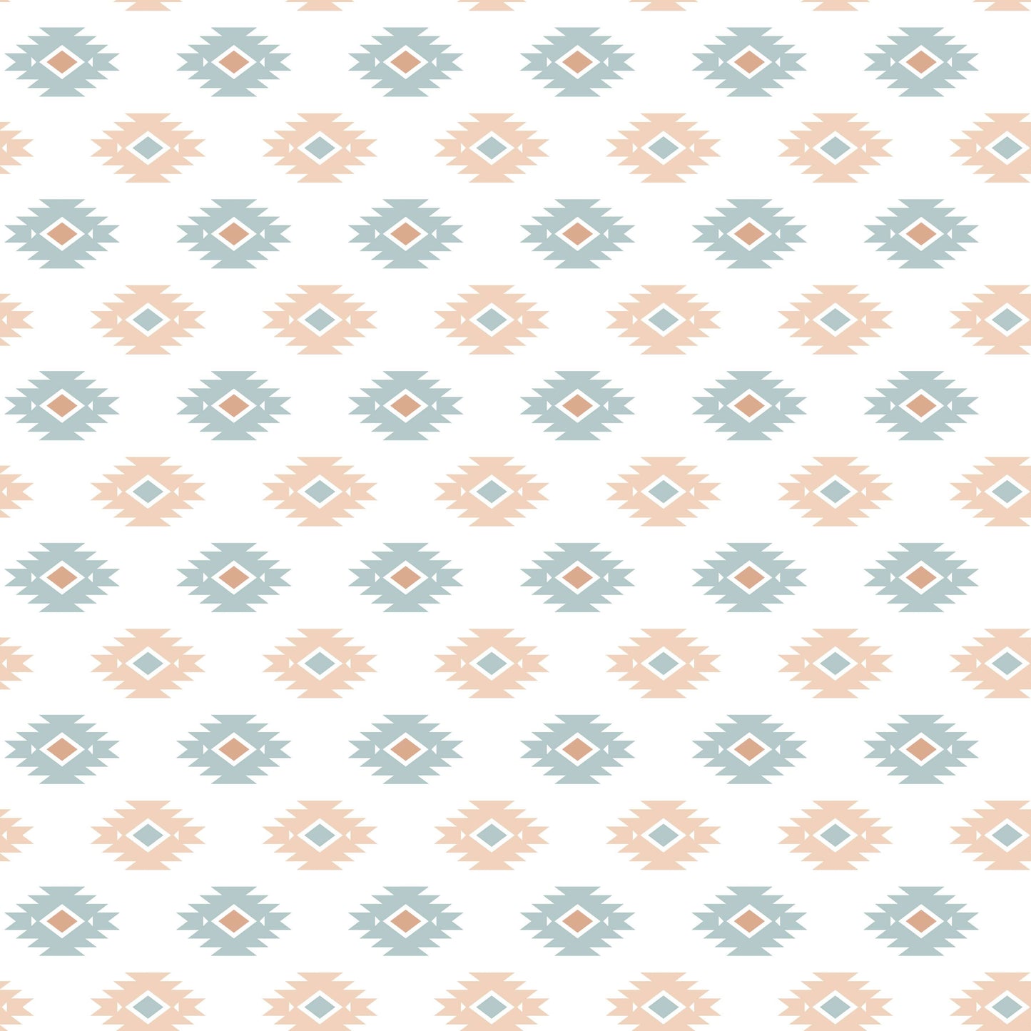 Seamless pattern showcasing azure and beige geometric motifs on a white background, from the 'Azure Earthshine' collection on howdy-ho.com. The repetitive diamond-shaped design with sunburst accents offers a visually appealing texture that conveys a sense of elegance and contemporary style. This detailed image is intended to provide online shoppers with a close-up view of the fabric pattern used for the shirts in the collection, highlighting the quality and aesthetic appeal.
